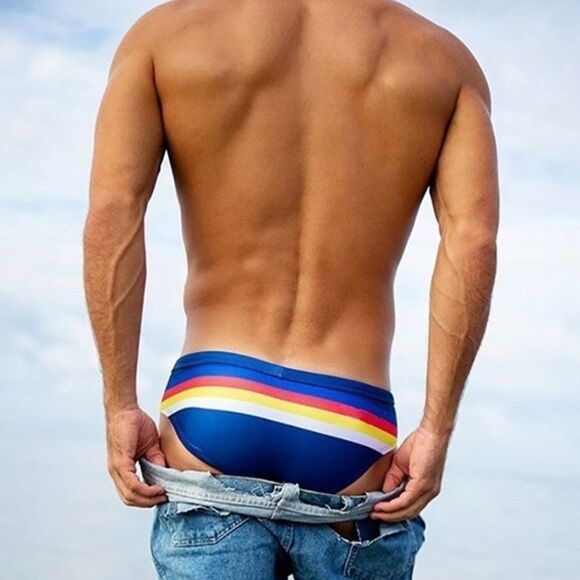 Men's Sexy Rainbow Bikini Swimsuit Resort wear Swim Briefs Blue L - Picture 2 of 3